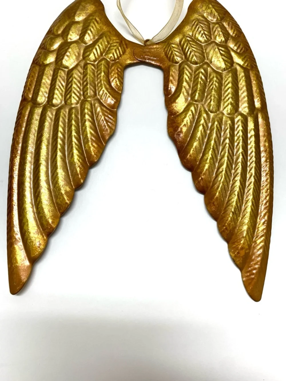 8.5” Gold Metallic Tin Angel Wings Hanging Ornament Wall Decor